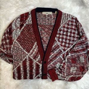 Vintage American Crusader Coogi Style Red White Black Sweater Cardigan Men's L